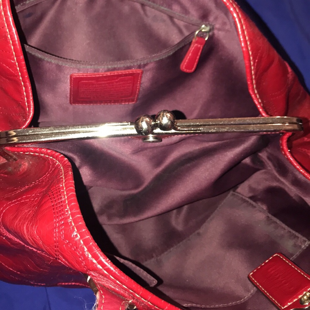 Red leather coach purse